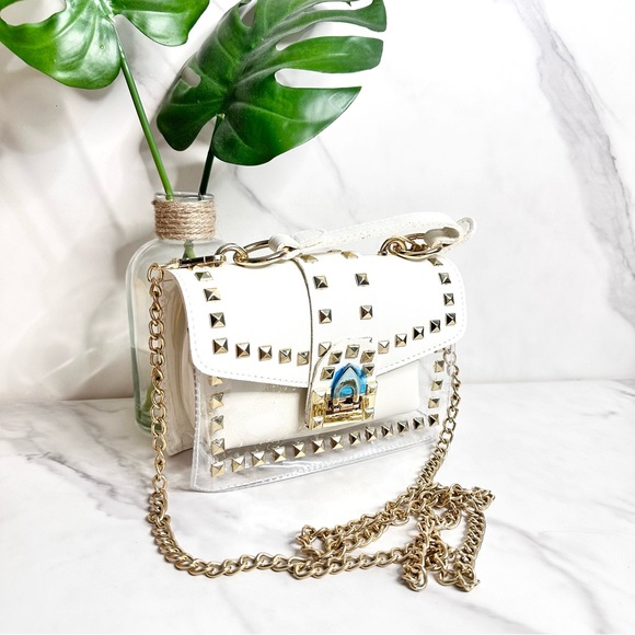indiepink Handbags - Off-white Gold Rivet Transparent Chain Crossbody Satchel Hanbag